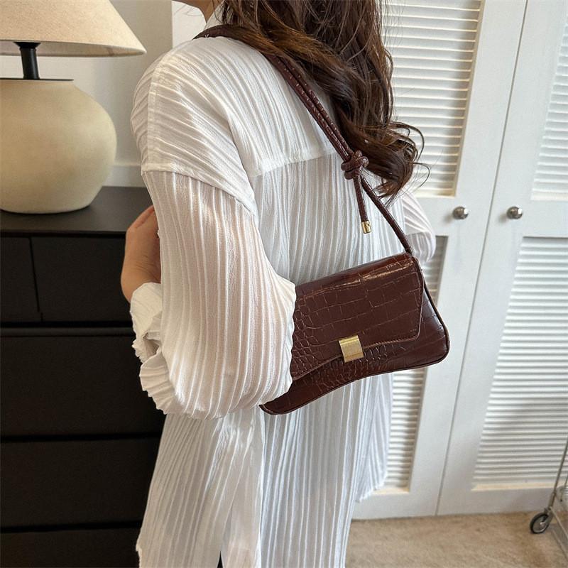 Fashionable Small Square Shoulder Bag In Black White Brown Casual Pu Crossbody Style