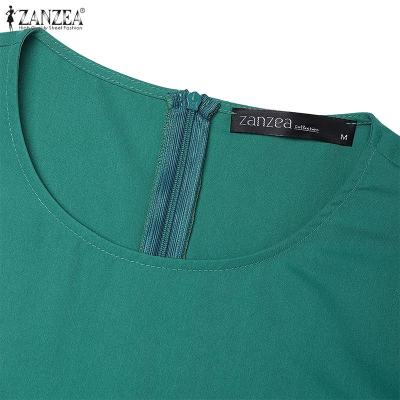 ZANZEA Women Casual Round Neck Solid Color Summer Short Sleeve Dress