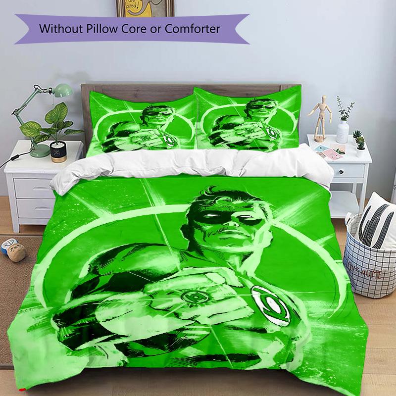 3pcs Green Lantern Ring Cover Set, Bedding Set, Soft Comfortable Duvet Cover, For Bedroom, Guest Room (1*Duvet Cover + 2*Pillowcases, Withou