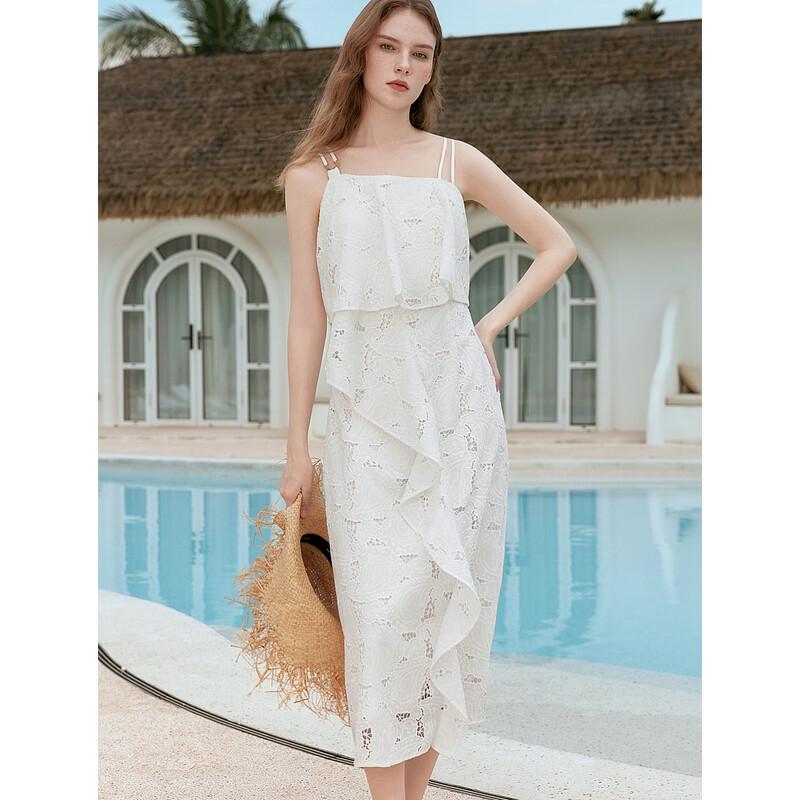ELLE French Resort Chiffon Ruffle Maxi Dress