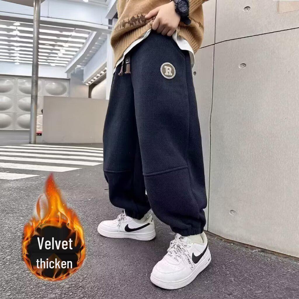 

Мальчиковые вельветовые спортивные штаны на флисовой подкладке - Осень/Зима 2024 Спортивный и повседневный стиль 150 cm темно-синий