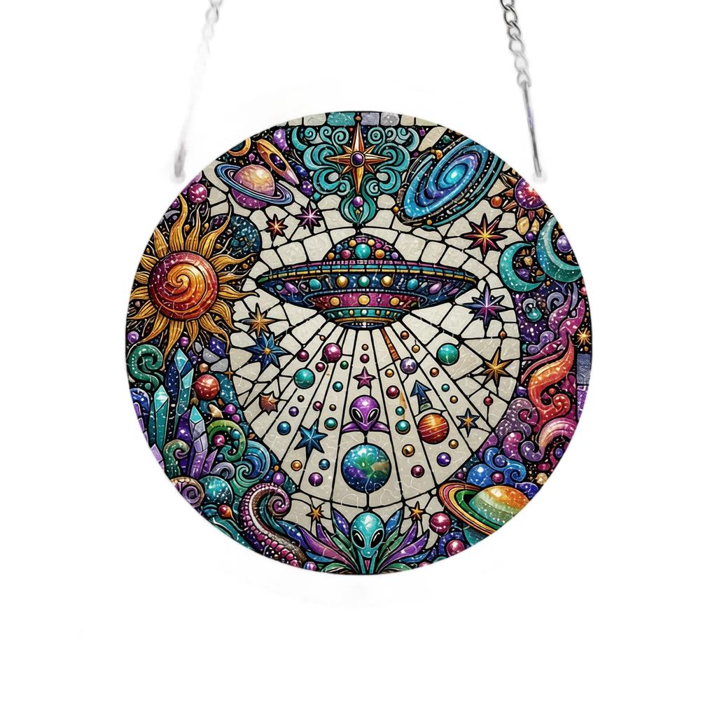 Acrylic Sun Catcher Window Hanging Ornament 2D Space Themed Suncatcher with Chain for Indoor Outdoor Decoration