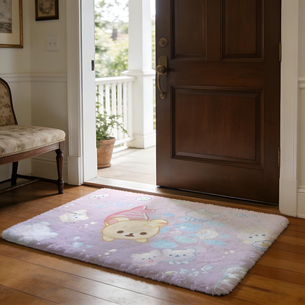 Cute Cartoon RRilakkuma Lovers Floor Mat Soft Flannel Absorbent Mat Non-Slip Rug Home Bedroom Bathroom