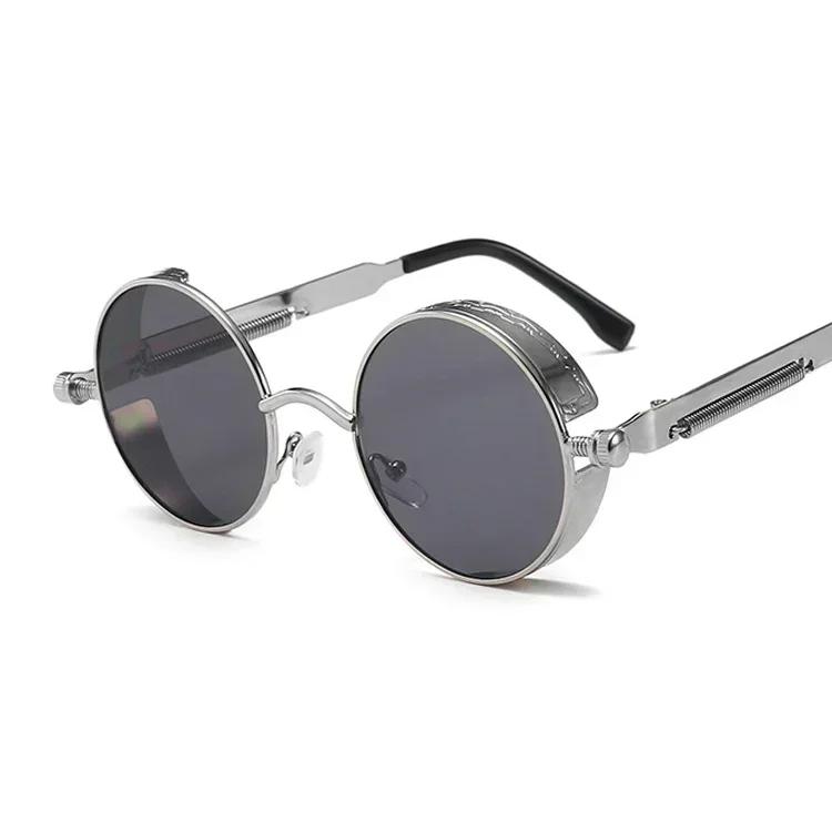 Vintage Steampunk Red Sunglasses Men Round Punk Alloy Metal Retro Sun Glasses Women Goggles Gothic Style Shades
