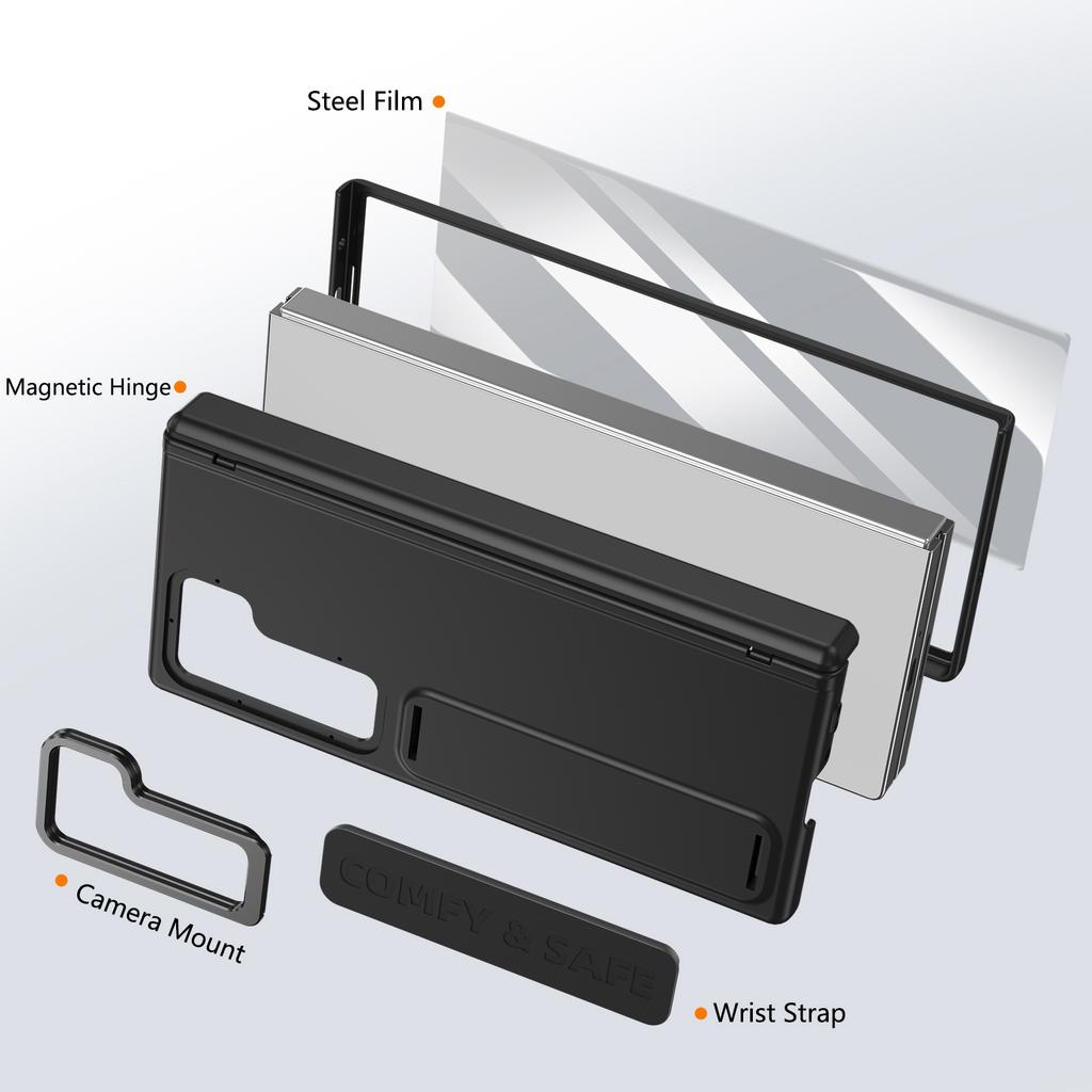 Wristband Holder Leather Case for Samsung Galaxy Z Fold 8 Ultra 7 6 5 4 3 Metal Lens Stand Screen Glass Film Protection Cover