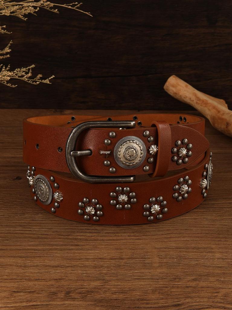 Women's Retro Metal Rivet Wide Belt - Versatile Fashion Waistband Dress Accessory