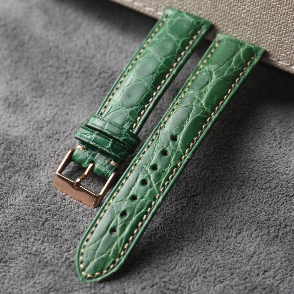 

Классический ремешок для часов из кожи аллигатора ручной работы 18 20 22 мм, сине-зеленый, натуральная кожа, винтажный стиль, роскошный кожаный ремешок, винтажный стиль 22mm