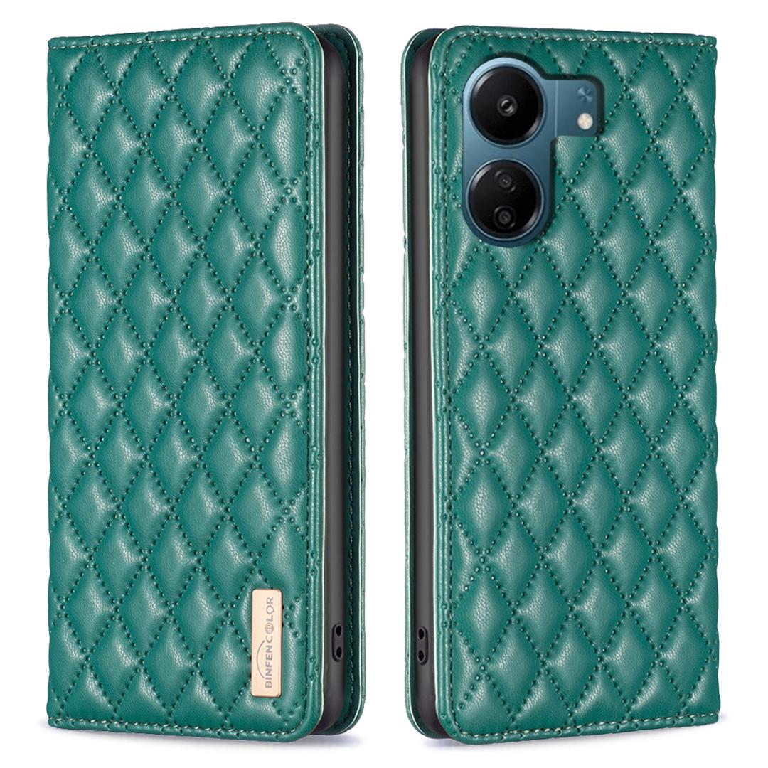 

BINFEN COLOR BF Style-16 For Xiaomi Redmi 13C 4G/13C 5G/13R 5G/Poco M6 5G/Poco C65 4G Case Card Holder Book Style Leather Cover Green