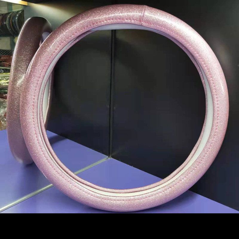 

Diamond-Studded Car Steering Wheel Cover, Non-Slip, Universal for All Seasons, Glitter Leather Handle Cover, Korean Style, Cute and Trendy for Women Pink