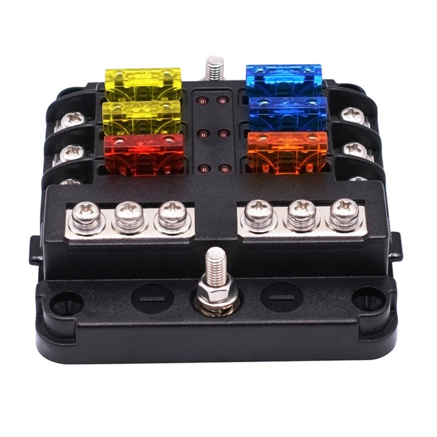 6-Way Blade Fuse Box Block Holder Power Distribution For 12V 24V Car Boat Marine