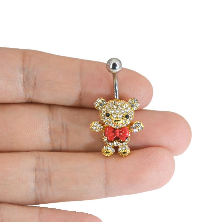 Piercing Fofo de Urso Cristal Dourado e Prateado para Umbigo