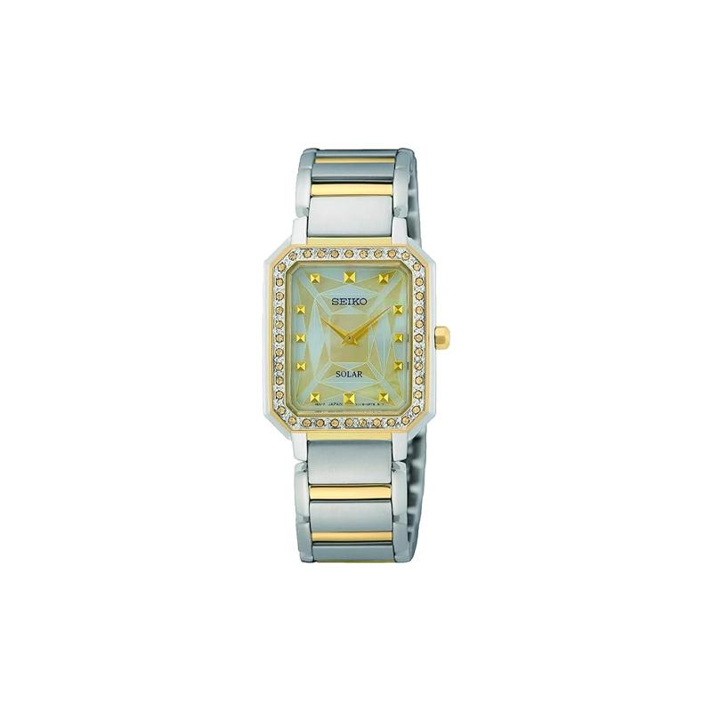 SEIKO 30 meters waterproof, solar Quartz, Steel Strap, , women s watch, yellow dial SUP452P1 синий