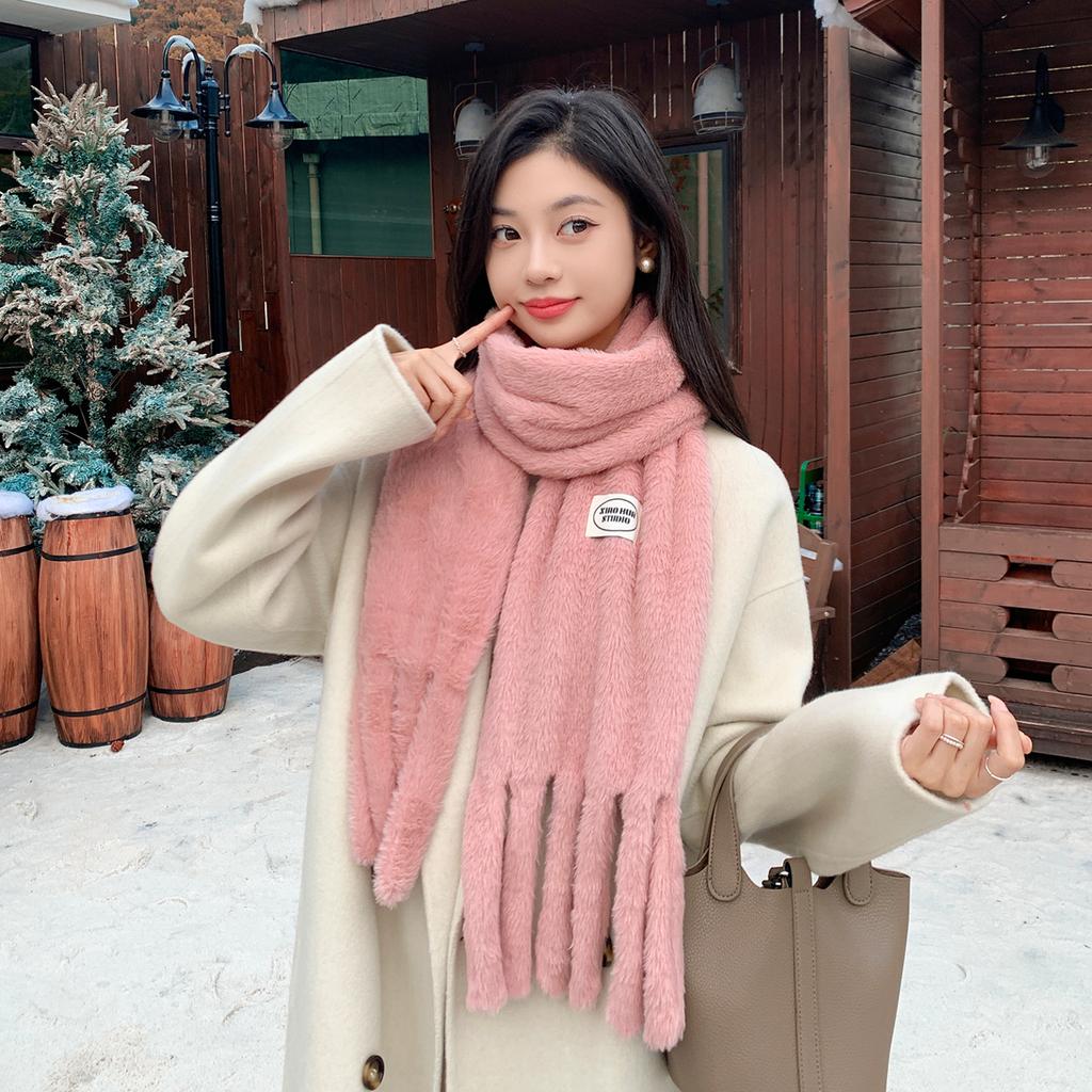 Winter Plush Solid Scarf For Women Thick Warm Long Tassel Shawls Neck Protection And Cold-Proof Scarves New Luxurious Muffler