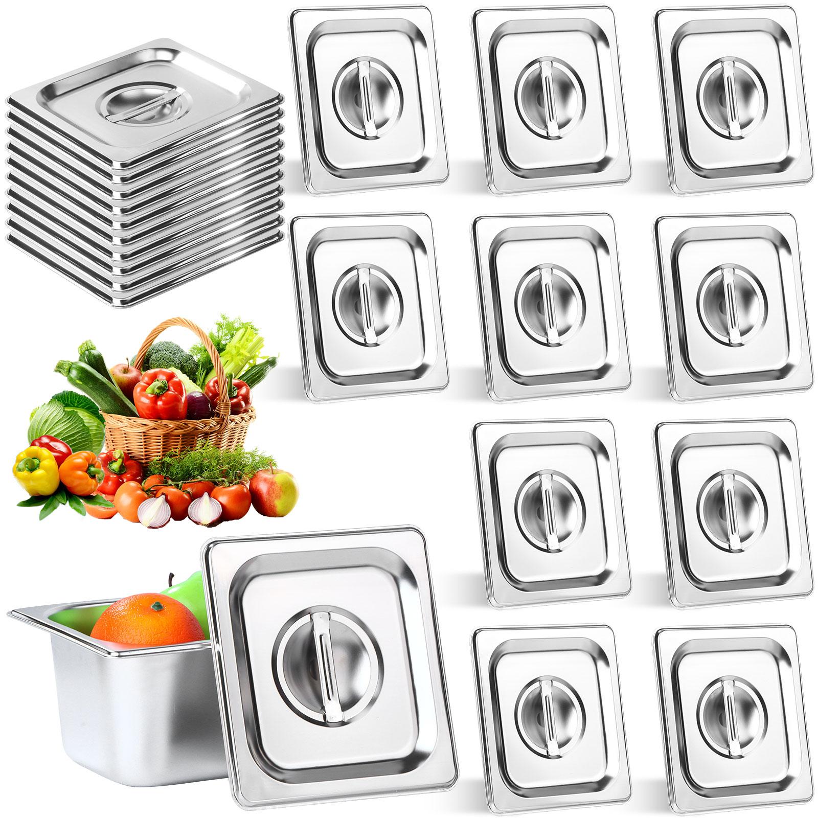 

10 Pack 1/6 Size Steam Table Pan Covers Universal Handled Food Pan Lid Stainless Steel Pan Lid With Handle Restaurant Commercial 10pcs
