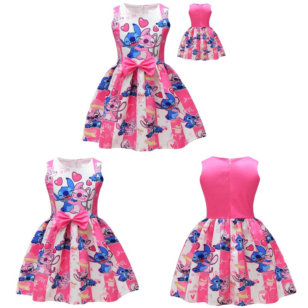 Vestido de Princesa Lilo e Stitch para Meninas com Laço de Borboleta Mistura de Algodão para Usar na Primavera Outono
