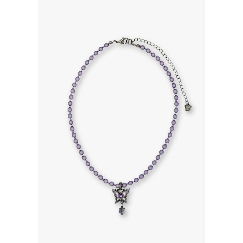 ANNA SUI Butterfly Motif Pearl Necklace Removable Charm Gunmetal Plated Choker SAMN207534XV