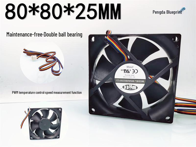 WSA08025B12J 8025 Управляемый ШИМ 12В Бесшумный Вентилятор Корпуса Компьютера с Двойным Подшипником