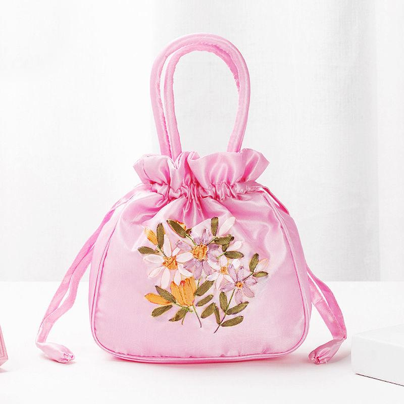 Retro Embroidery Drawstrings Handbags Storage Bags Women Purse Wallets Card Holder Bucket Shoulder Bag