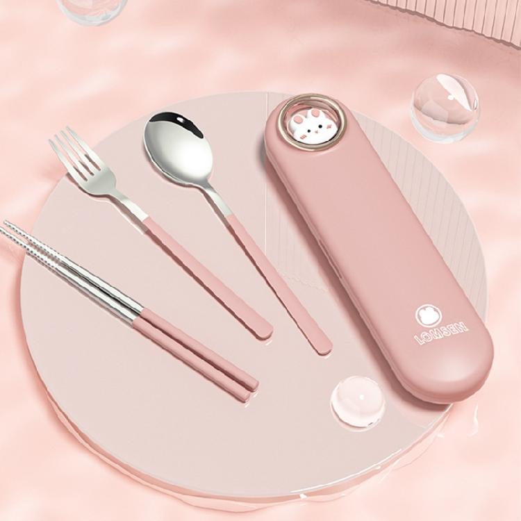 Edelstahl Tafelgeschirr Gabel Löffel Essstäbchen Set Mit Kunststoffgriff Rostfreies Design Und Cartoon-Etui Für Draußen