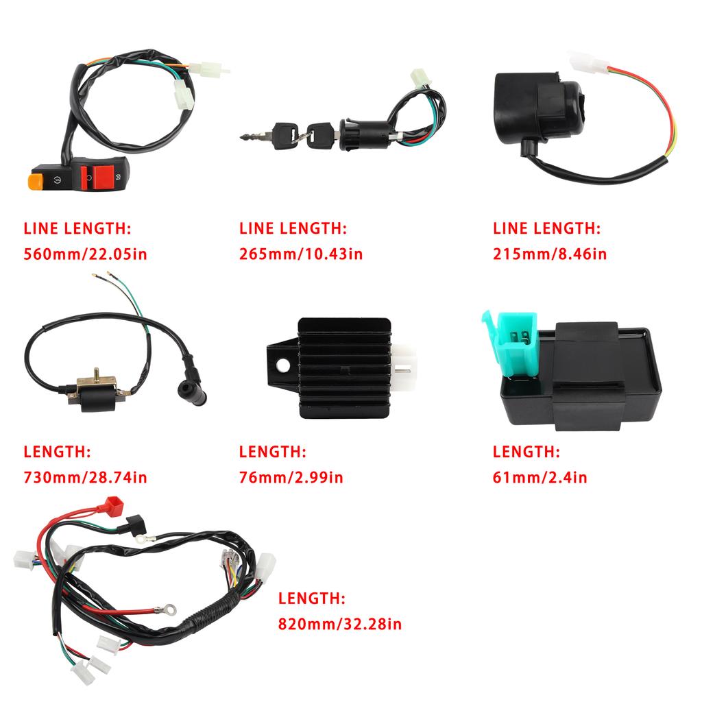 Motorcycle CDI Wiring Harness Loom Solenoid Ignition Coil Rectifier Full Kit for 50cc 70cc 90cc 110cc 125cc Dirt Bike ATV Parts