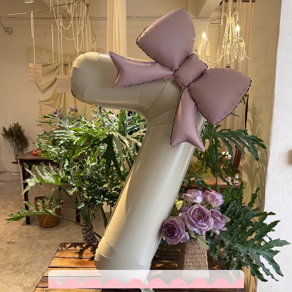 2 pcs/set 32inch cream digital with pink bow aluminum foil balloons suitable for decorating outdoor party scenes for birthdays