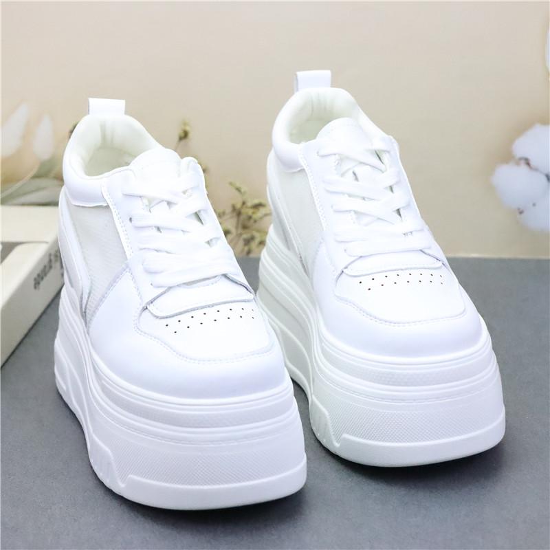 Fashion 10CM 12CM Air Mesh Microfiber Leather Ankle Boots High Brand Comfy Booties Fashion Summer Chunky Sneaker Lace Up Shoes Women