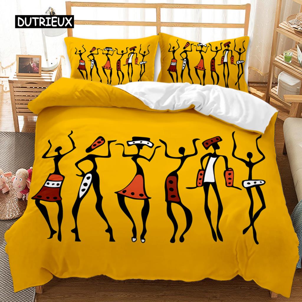 Afrikanischer Bettbezug Mikrofaser Ethnisch Afro Twin Bettwäscheset Afroamerikanische Bettdeckenhülle Orange Antike Wüste Steppdeckenbezug