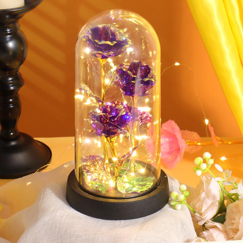 Luminous LED Rose Glass Dome Ornament with Three Flowers - Valentine's Day Bestseller Gift