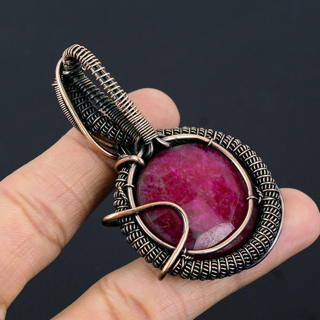 Ruby Pendant Gemstone Jewelry, 999 Copper Wire Wrapped Handmade Pendant, Latest Design Jewelry