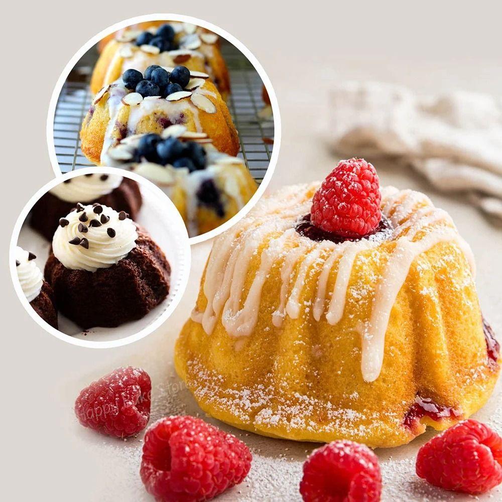 4 Pcs Carbon Steel Fluted Cake Mold Nonstick Muffin Cups Round Mini Cake Pan  Brownie