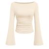 Women' Fashionable Pure-colored Flared-sleeve Long-sleeved Top