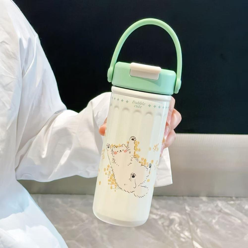 

Герметична Ізольована Чашка Чашка для Кави з Нержавіючої Сталі Мультяшна Чашка з Соломкою 500ML зелений