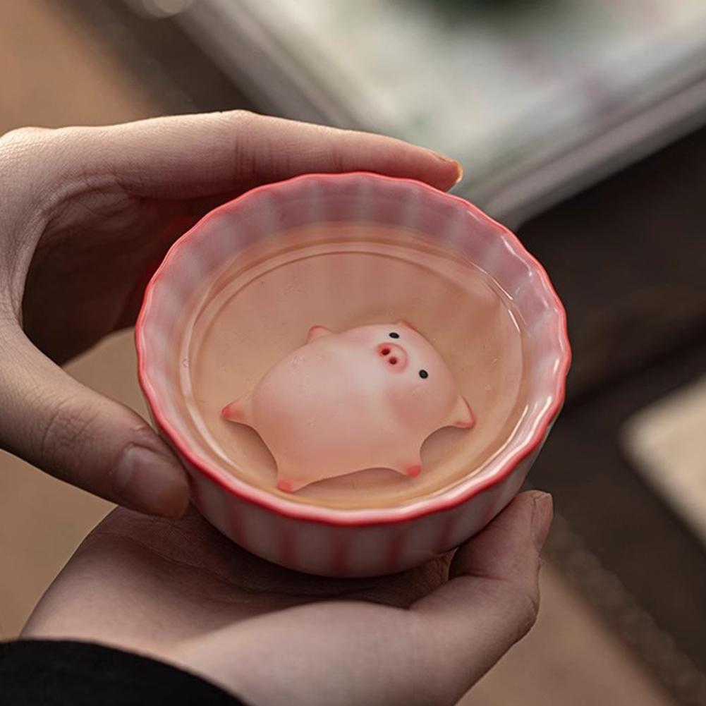 Bubble-Blowing Pig Tea Pet Celadon Glaze Teacup Creative Gongfu Tea Set Ceramic Novelty Porcelain Incense Cup Unique Gift