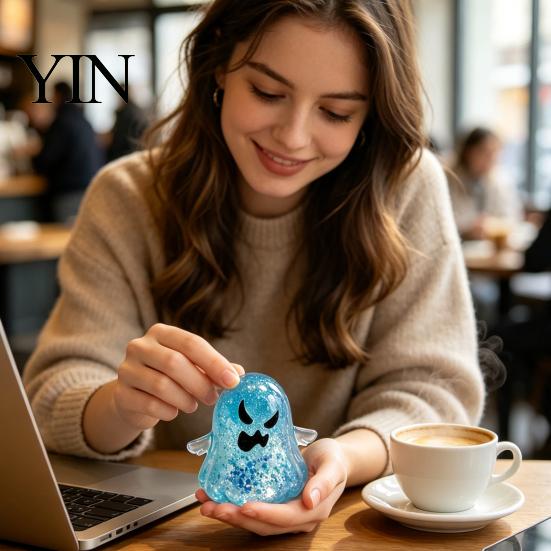 Elastic Squeezing Toy Halloween Ghost Stress Relief Toy, Spooky Glitter Squeeze Soft TPR Fidget Clear Sensory for Focus and Relaxation Slow Rebound