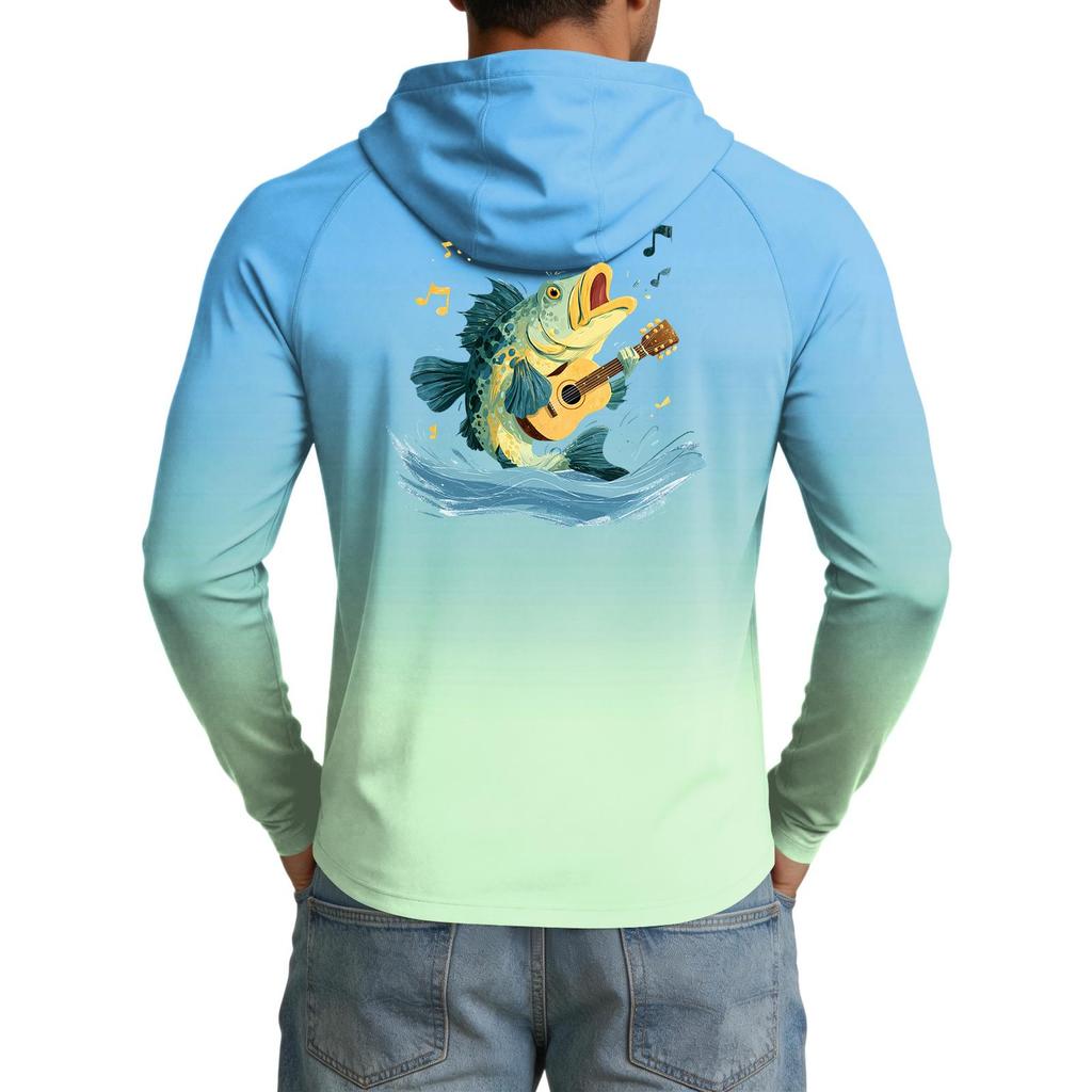 Men's UPF50+ Sun Protection Shirt Lightweight Stretch Long Sleeve Hooded Outdoor Fishing Sports Top with UV Blocking Fabric