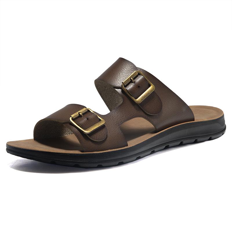 Fashion 2025 Men's Leather Sandals Summer Comfortable Quality Beach Slippers Casual Shoes Flat Bottomed Outdoor Beach Shoes