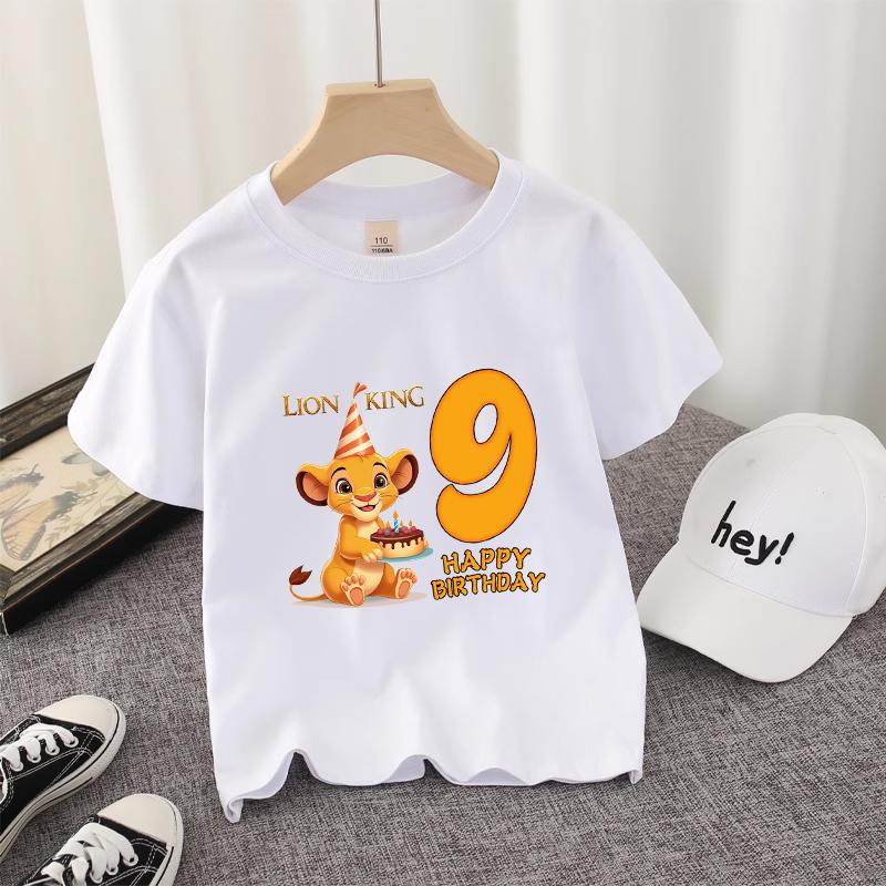 Lion King Kids T-shirt Disney Cute Birthday Number 1-10 Years Old Anime Child Tee Street Summer Clothes Kawaii Party Gift