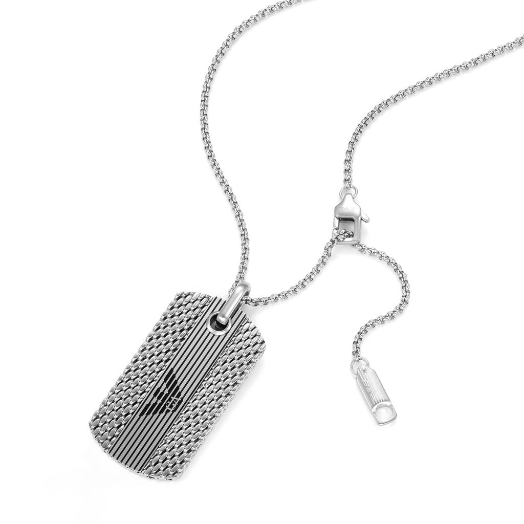 Emporio Armani Eagle Logo Series Plaque Cool Light Luxury Stainless Steel Necklace Unisex Necklace Silver EGS3149040