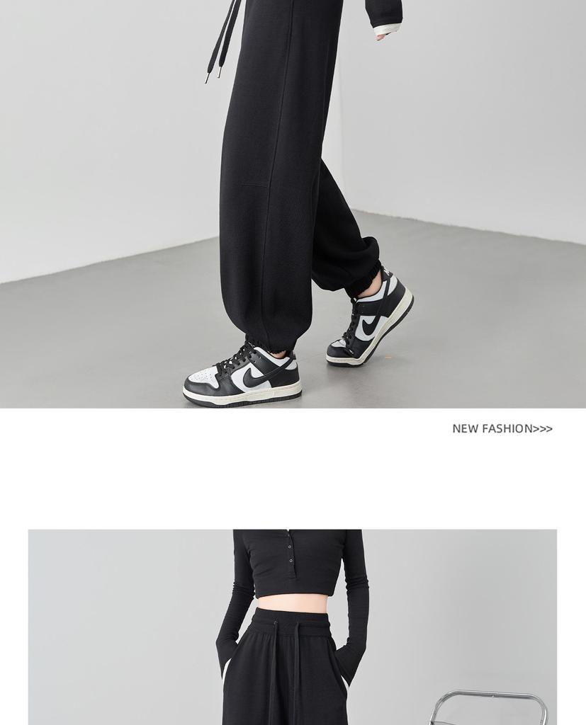 2025 Black Women's High-Waisted Slimming Cuffed Sweatpants - American Style Straight-Leg Lantern Pants for Autumn