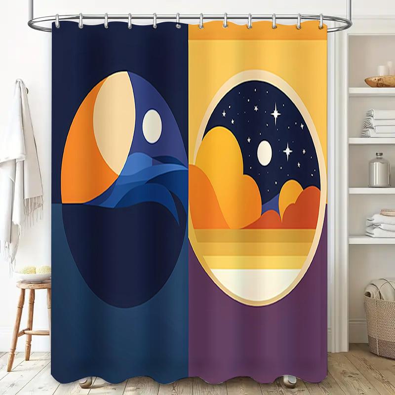 Unique Space-themed Shower Curtain Set with Moonlit Sky Design Modern Bathroom Decor for Home Improvement Projects