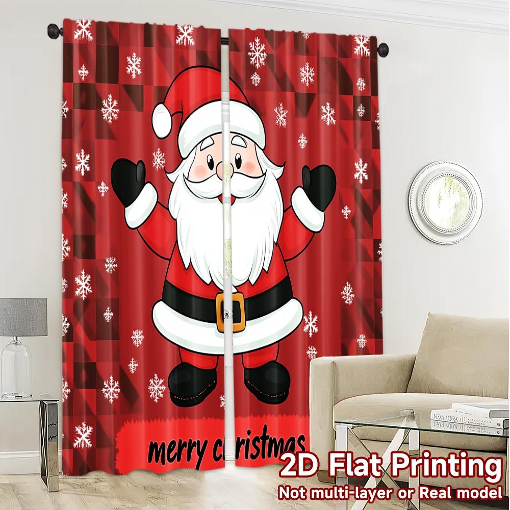 2pcs  Curtains Cute Santa Claus Christmas (2) Modern Light Filtering Curtains Semi-Sheer Curtains Decorations Inside Ldeal for
