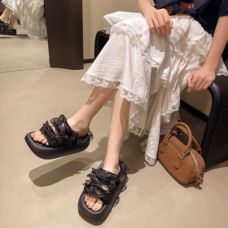 2025 Summer French Platform Slippers Women's New Outer Wear Versatile Small Fairy Style Fashionable One-word Cool Slippers
