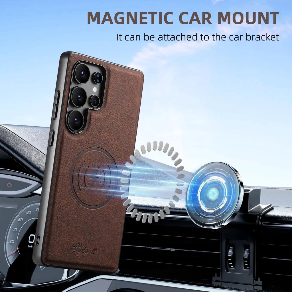 EUCAGR Luxury Faux Leather Phone Case Magnet Wireless Charging Frosted Feel For Samsung Galaxy S25Ultra S24Plus S23 S22 Note20
