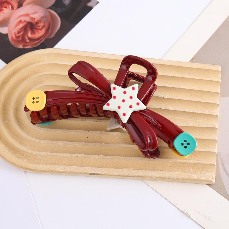 1pc Color Blocking Waves, Dotted Stars, Women's Oversized Buttons, Bow Ties, Dished Hair, Hair Clips, Hair Accessories