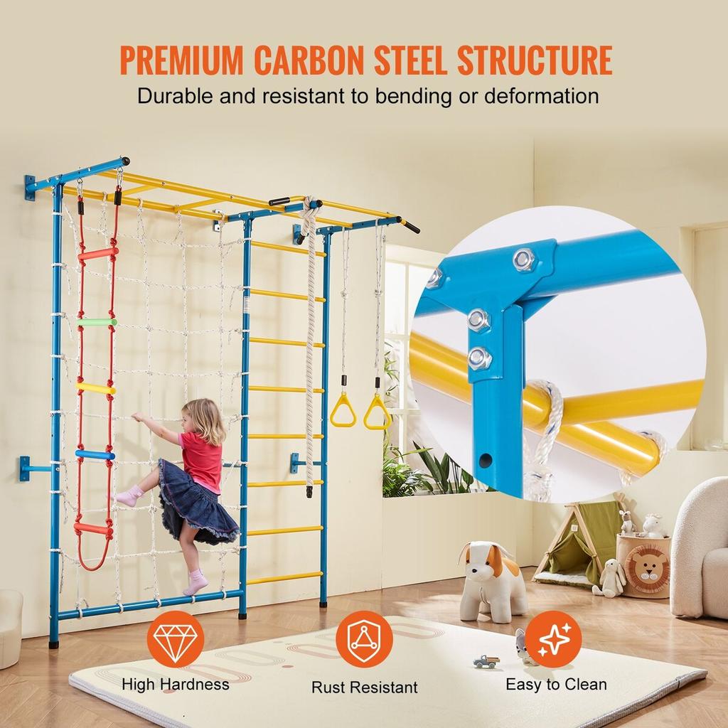 Wall Gym for Kids 7 In 1 Steel Indoor Kids Gym for Exercise Climbing Toys