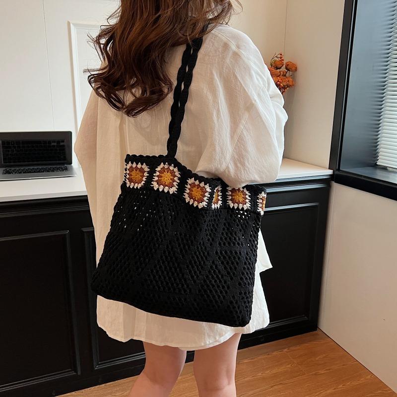 Knitted Openwork Tote Bag Versatile and Large-capacity Shoulder Bag