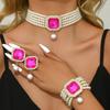 Women's Fashion Light Luxury Short Style Imitation Zircon Rhinestone Necklace Earrings Bracelet Zircon Set Party Festival Gift
