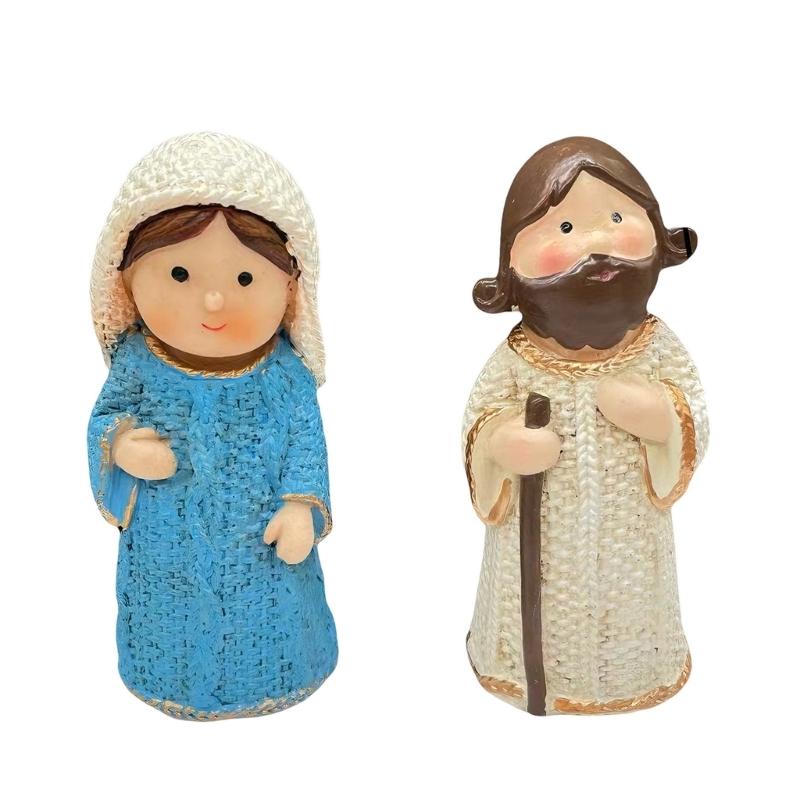 

Набор Рождественской сцены Рождества Статуя Святого Семейства Настольное украшение Рождественские украшения Ручная роспись Фигурки Рождества 1