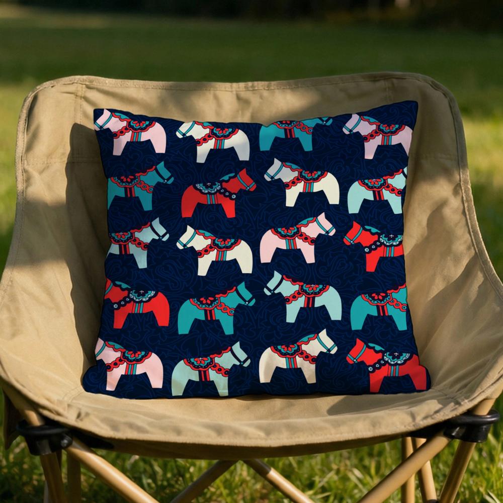 Dala Horse Print Cushion Cover Soft Reversible  Durable Pillow Cover  MultiScene Use for Home  Car Daily Comfort