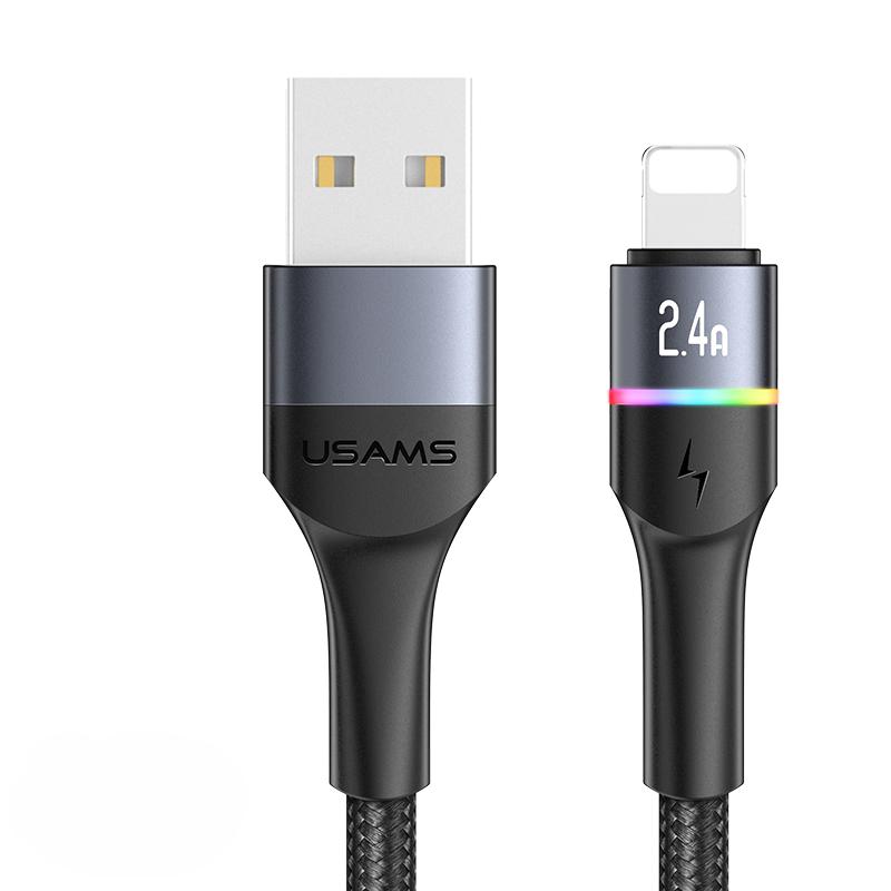 USAMS 6A USB Typ C Kabel LED Indikátor Lightning Kabel Pro iPhone 13 12 Huawei Samsung Xiaomi Mobilní Telefon PD 100W Rychlá Nabíječka